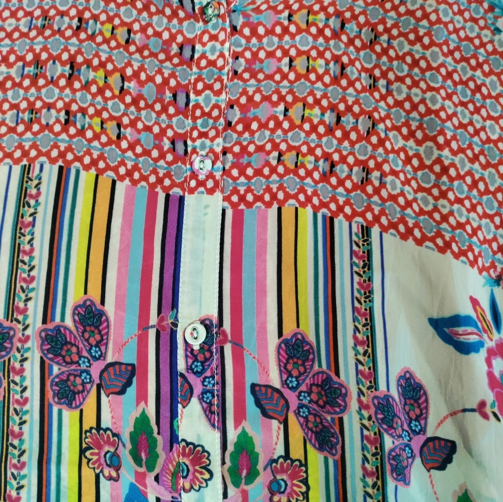 Johnny Was. MediumFloral Patchwork Blouse Pre-own… - image 5